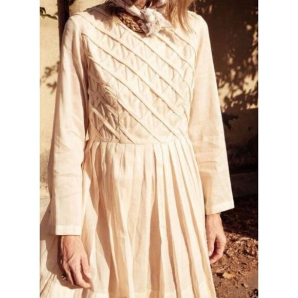 Innika Choo Ramie Linen Pleated Lattice Dress Irish Cream 1 S NWT $328 - Picture 3 of 12